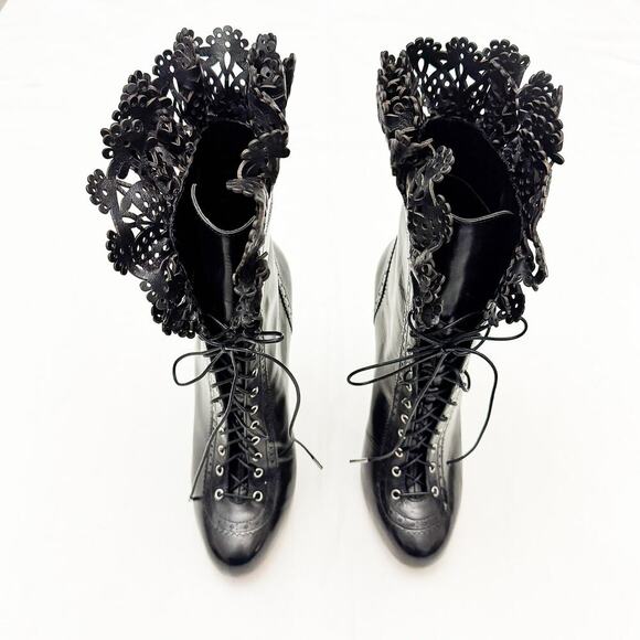 DSQUARED2 Shoes - DSQUARED2 Black Witness Lace-up Heel Stiletto Booties Lace Fringe SIze 40 Italy